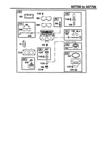 Carburetor Diagram and Parts List for 407700-407799 0122-0124-0128 Briggs and Stratton Engine